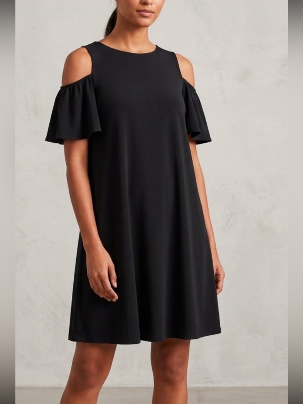 Mod Ref Black Cold-Shoulder Mini Dress with Flutter Sleeves